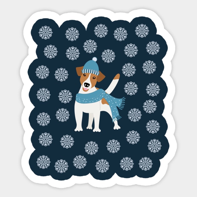 Jack Russell Terrier in Winter Wear and Snowflakes Sticker by Seasonal Dogs